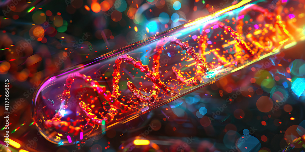 Aufkleber double helix structure in transparent cylinder with bokeh background