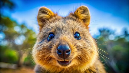 Fototapeta premium Happy Quokka Macro Photography: Close-up of Smiling Marsupial