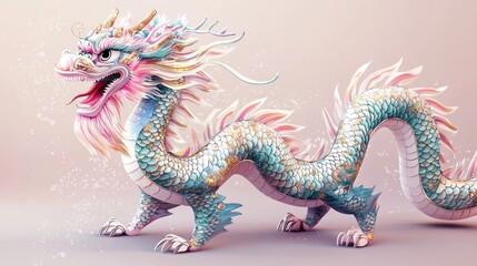 Fototapeta premium Majestic Colorful Dragon Illustration with Intricate Scale Patterns and Vibrant Facial Features, Perfect for Fantasy Themed Content and Artistic Projects