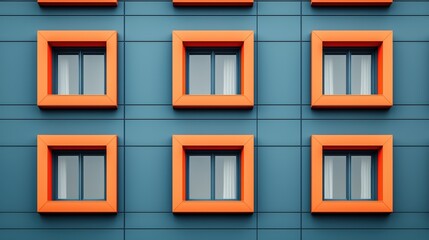 Fototapeta premium Modern Building Facade with Bright Orange Windows