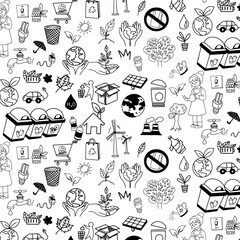 go green nature doodle Seamless pattern