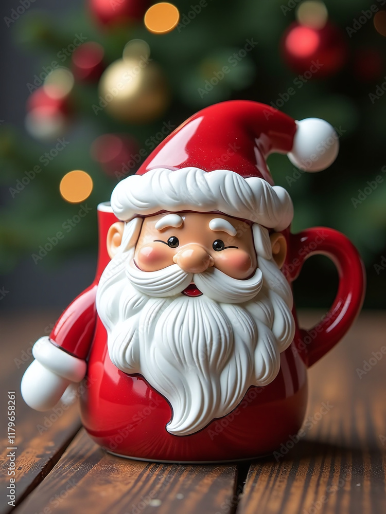 Poster a festive holiday coffee mug featuring a foam santa claus design in a top view layout with copy spac