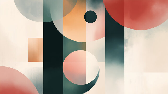 Abstract geometric composition featuring colorful shapes and soft textures in a modern design setting