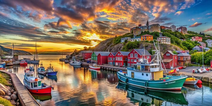 HDR Panoramic: St. John's Harbour, Newfoundland's Battery Community at Sunset