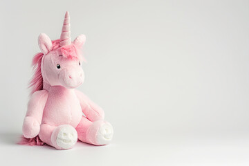 Obraz premium Fantastically beautiful mythological pink unicorn with big long horn, abstract vivid composition consists of fictional unreal fantastic vision on background