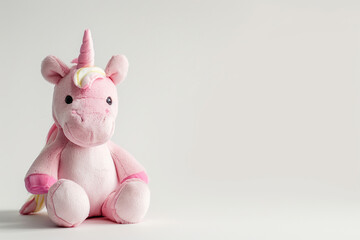 Fototapeta premium Fantastically beautiful mythological pink unicorn with big long horn, abstract vivid composition consists of fictional unreal fantastic vision on background