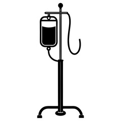 IV stand with fluid bag silhouette vector