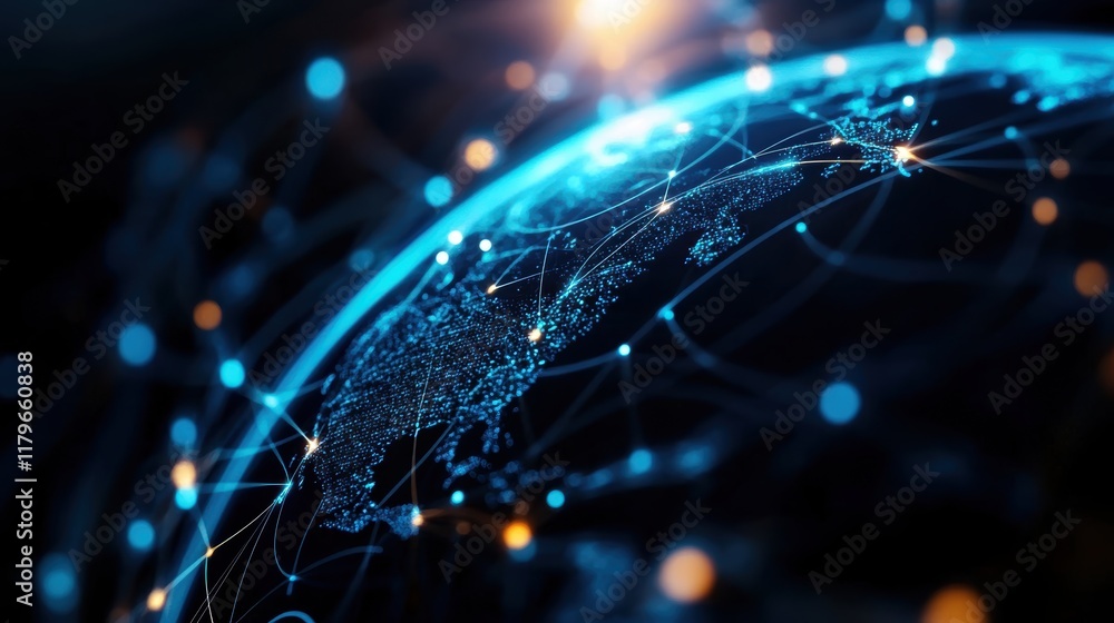 Aufkleber intricate network of interconnected lines against a deep blue and black background evoking a sense o
