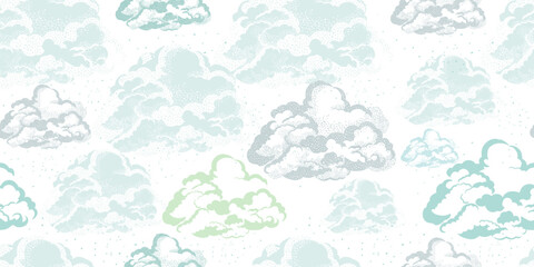 Clouds seamless background. hand drawn. Not AI, Vector illustration