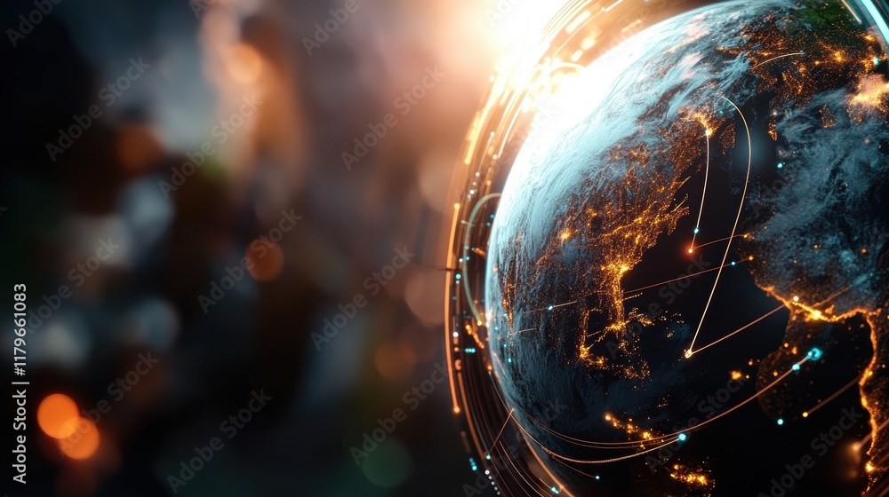 Poster detailed globe featuring a colorful map of the world surrounded by a bright and inviting blue backgr