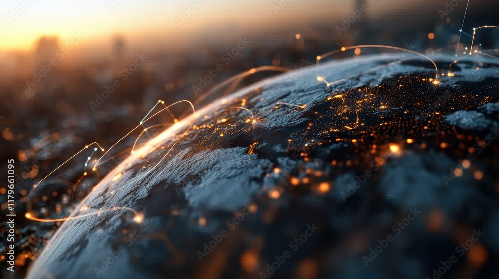 Poster Close Up of a Distant Planet with Urban Cityscape in Background Evoking Wonder and Imagination in a Cosmic Setting