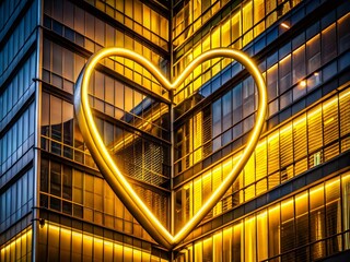 Heart-Shaped Yellow Neon Light Architectural Detail - Modern Building Facade