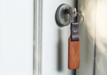 door handle and lock wooden keychain mockup