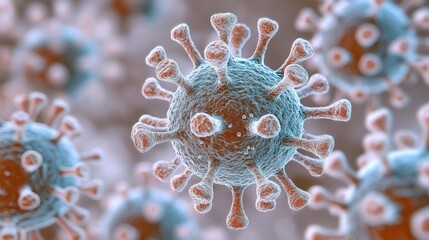 Microscopic view of the coronavirus with spiked proteins illustrating viral structure. hMPV, Human metapneumovirus