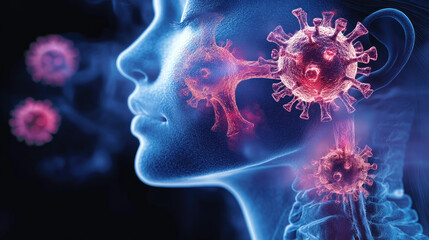 The visual illustrates the Human metapneumovirus along with other viruses, highlighting their impact on human health. It emphasizes the need for awareness and preventive measures