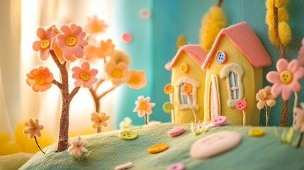 A cozy space for spring-themed crafting with felt, glue, and buttons