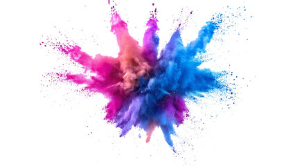 Bright rainbow holi powder explosion with a dynamic mix of colors. Explosion of rainbow color powder on white background. , isolated on white background, , copy space for text,