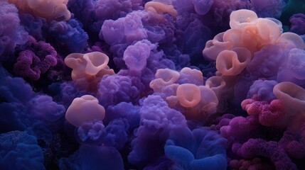 Underwater coral garden with vibrant purple and pink hues. hMPV, Human metapneumovirus