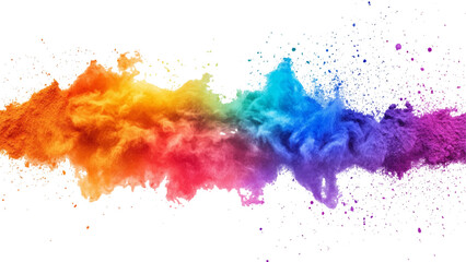 Obraz premium Bright rainbow holi powder explosion with a dynamic mix of colors. Explosion of rainbow color powder on white background. , isolated on white background, , copy space for text,