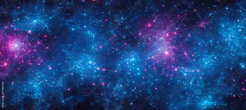 Poster glowing neural network. abstract background with interconnected nodes, lines, and dynamic movement