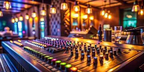 Obraz premium High-Depth-of-Field Photo: Mixing Console in a Stylish Bar Setting