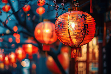 Obraz premium Beautiful holiday composition for happy celebrate chinese festival of lanterns, abstract vivid composition consists of fictional unreal fantastic vision on background