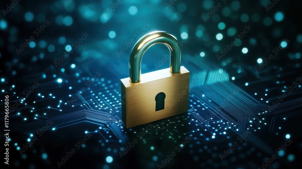 Aufkleber intricate padlock on circuit board surrounded by electronic connections symbolizing security and tec