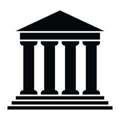 Greek temple vector icon. Roman temple with columns and triangular pediment symbol for ancient architecture, classical design, and historical monuments. Black silhouette isolated on white background.