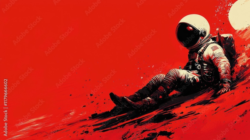 Poster astronaut's descent: a red planet journey into the cosmic unknown. an exploration of space, adventur