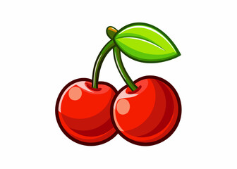 Cartoon Cherries with Vibrant Red Fruit and Glossy Surface – Fun and Fresh Illustration
