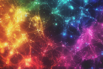 Obraz premium A beautiful Abstract digital technology background with colorful network connection lines.
