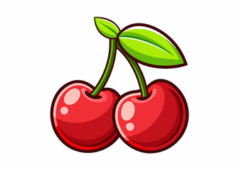 Cartoon Cherries with Vibrant Red Fruit and Glossy Surface – Fun and Fresh Illustration