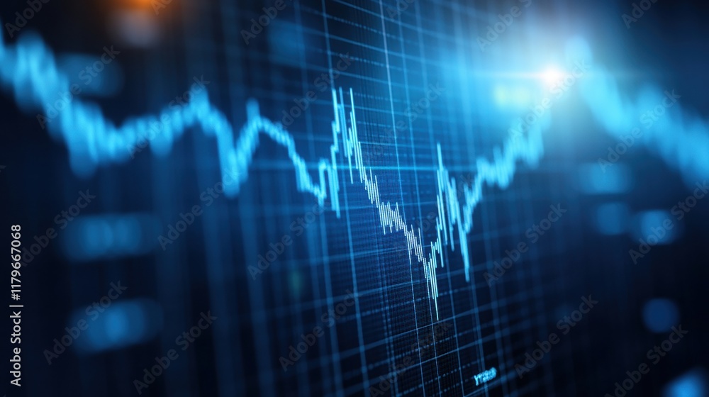 Poster dynamic stock market chart displayed on a computer screen reflecting financial trends and analysis i