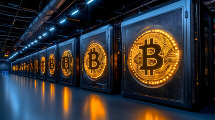 Obraz premium Cryptocurrency Mining Facility 3D Illustration
