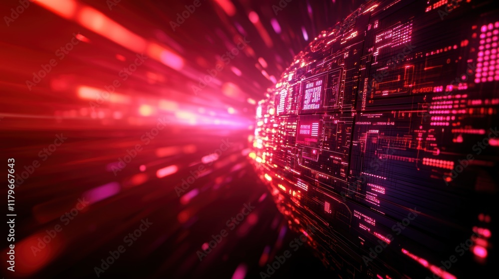 Poster futuristic abstract technology background featuring glowing lines and bright rays creating an energe