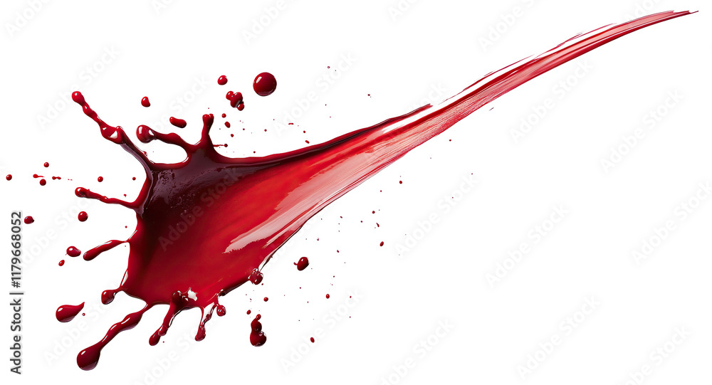 Poster blood splatter with dynamic motion, isolated on transparent cutout background