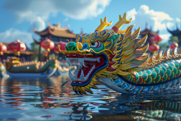 Fototapeta premium Beautiful holiday composition for happy celebrate chinese dragon boat festival, abstract vivid composition consists of fictional unreal fantastic vision on background