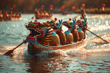 Beautiful holiday composition for happy celebrate chinese dragon boat festival, abstract vivid composition consists of fictional unreal fantastic vision on background