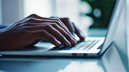 Typing on Laptop Home Office Digital Interaction Modern Workspace Close-Up Productivity