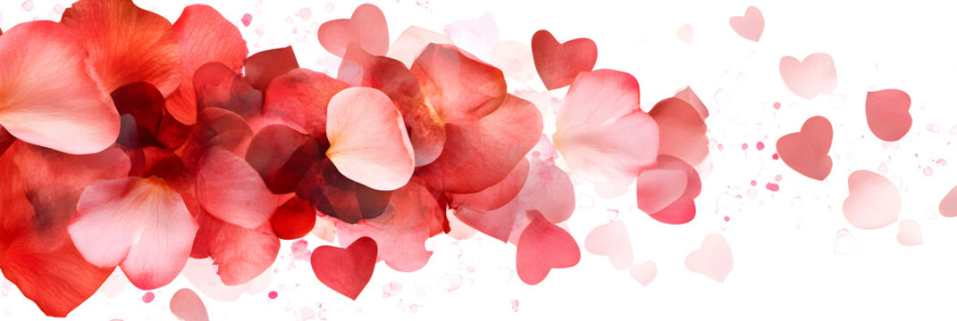 Beautiful floral design with red petals and hearts for romantic occasions - Powered by Adobe