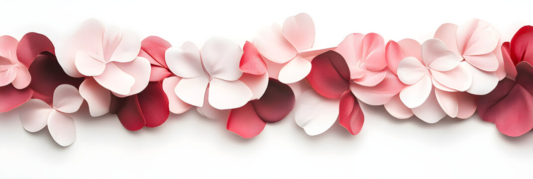 Floral arrangement with pink and red petals on white background