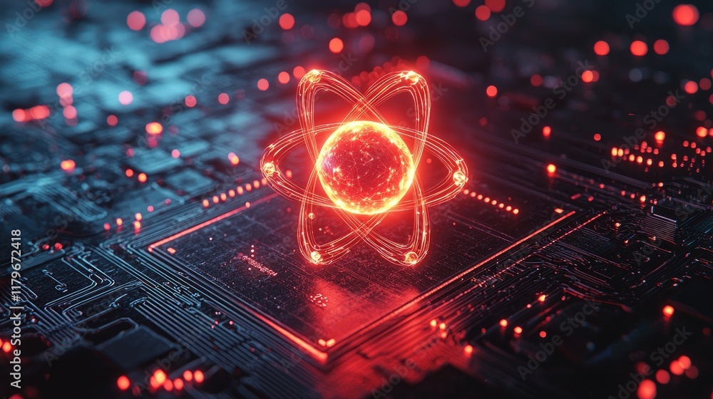 Aufkleber atom circuitry: a glowing fusion of science and technology. explore the intricate beauty of atomic s