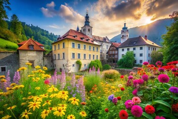 Historic Slovenian House, Jettying Arch, Gorenjska Architecture, Skofja Loka, Double Exposure