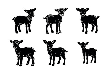 Cute Black and White Goat Silhouettes for Design on  a white background