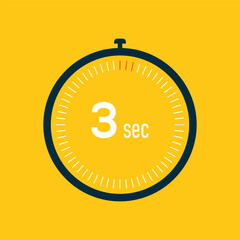 3 second timer clock. 3 sec stopwatch icon countdown time digital stop chronometer.