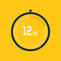 12 second timer clock. 12 sec stopwatch icon countdown time digital stop chronometer.