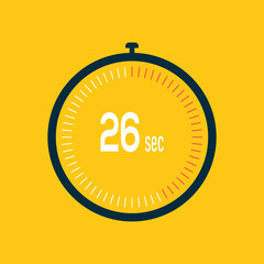 26 second timer clock. 26 sec stopwatch icon countdown time digital stop chronometer.