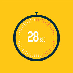 28 second timer clock. 28 sec stopwatch icon countdown time digital stop chronometer.