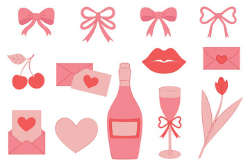 Collection of vector illustrations for weddings, anniversaries, and Valentine's Day. Set of elegant elements for the design of cards, invitations, posters, banners.