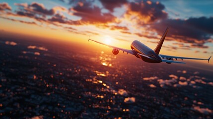 A Majestic Airplane Soaring Through a Clear Azure Sky with Soft White Clouds in a Bright and Inspirational Atmosphere